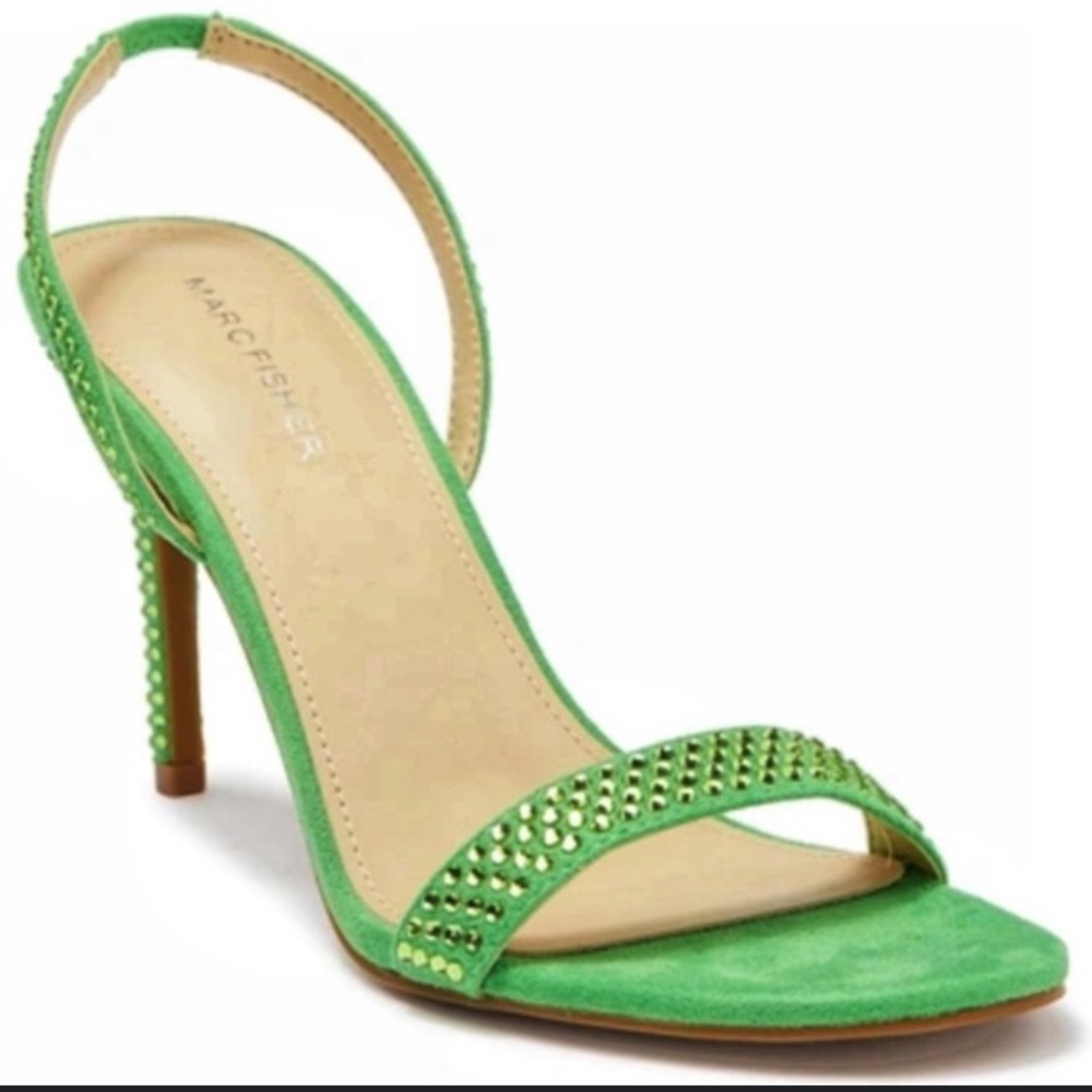 Marc Fisher Betila Green Slingback Rhinestone Embellished High Heels Sandals 6